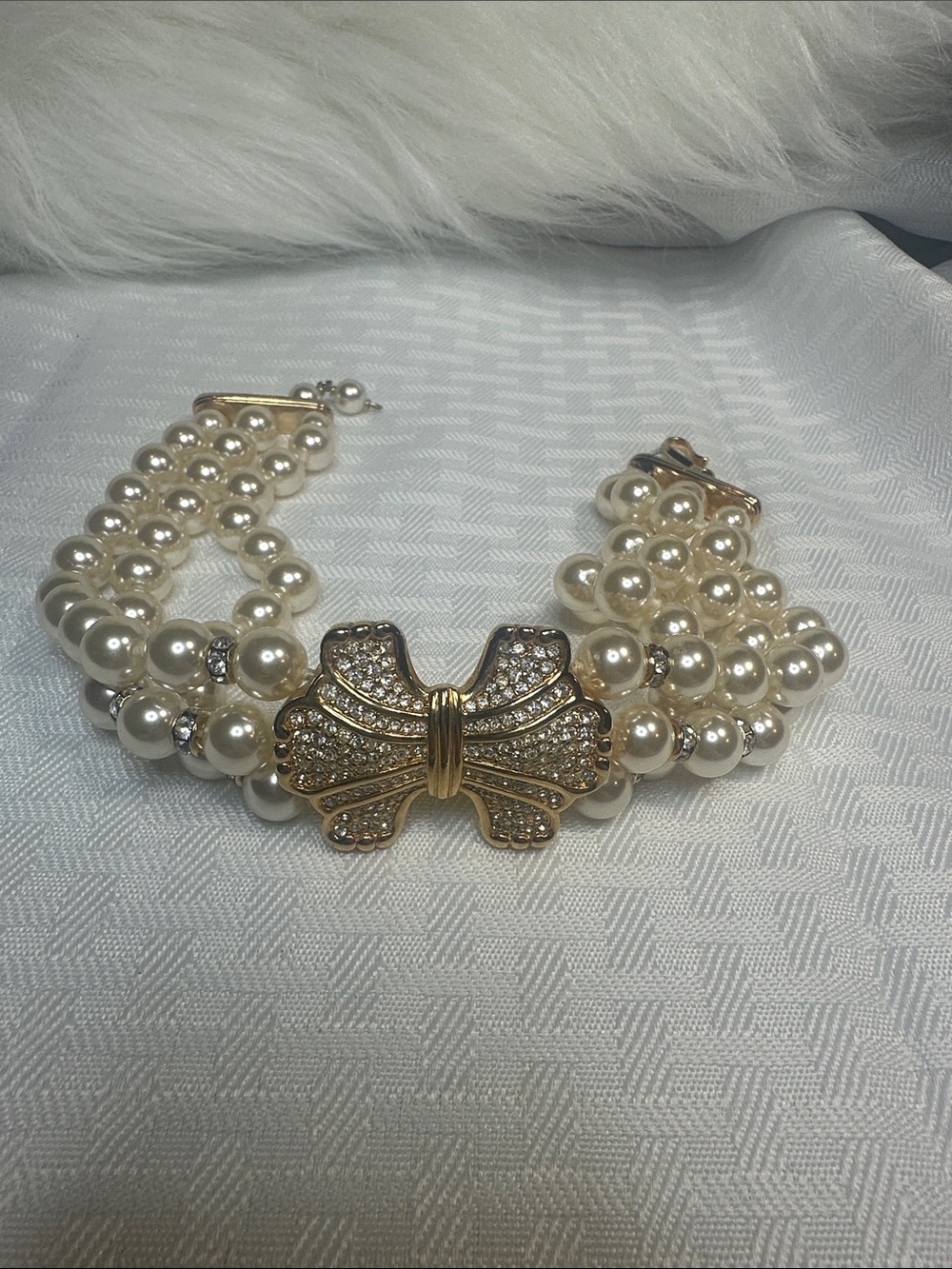 Swarovski 3 strands pearls Necklace cubic zirconia gold pendant - Picture 5 of 10